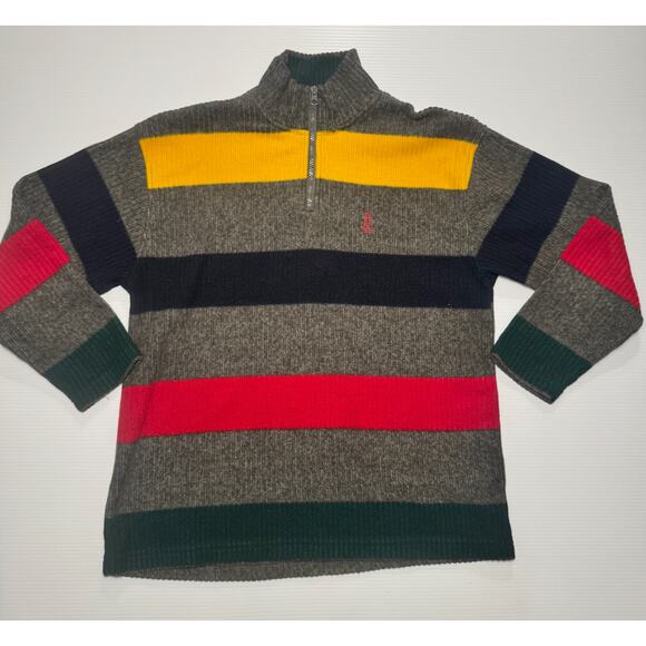 VTG Ralph Lauren LRL Quarter Zip Sweater Gray Women's M Petite Rugby Stripes - Picture 2 of 16